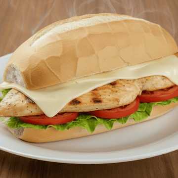 Lanche de filé de frango com queijo e salada
